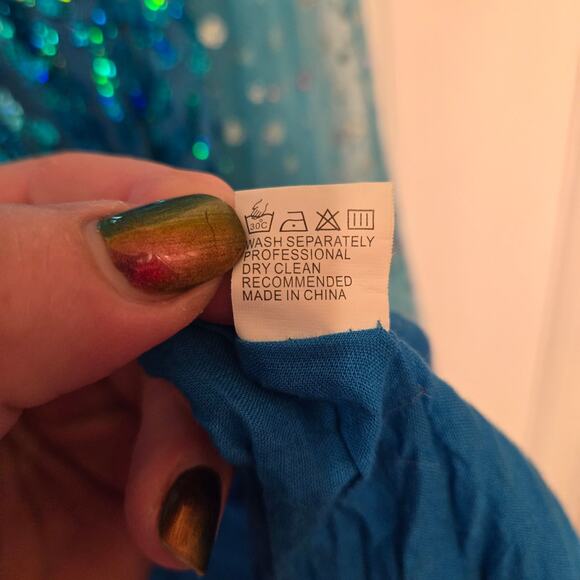 Girl's Sz Medium BI BEI BEINIU Turquoise Blue Rhinestone Elsa Gown W/ Train - Picture 8 of 11